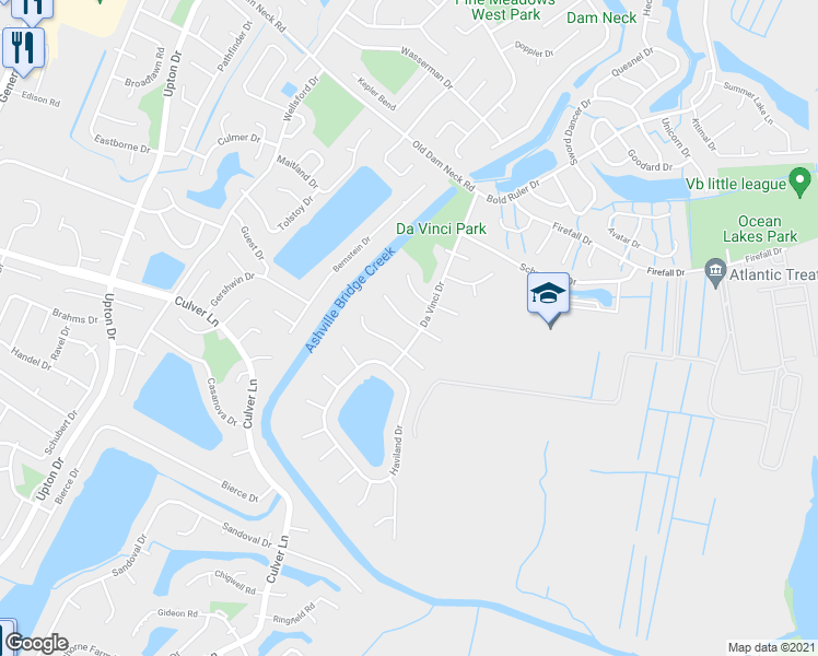 map of restaurants, bars, coffee shops, grocery stores, and more near 1005 Purrington Court in Virginia Beach