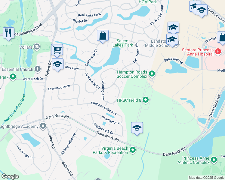 map of restaurants, bars, coffee shops, grocery stores, and more near 2000 Jules Court in Virginia Beach