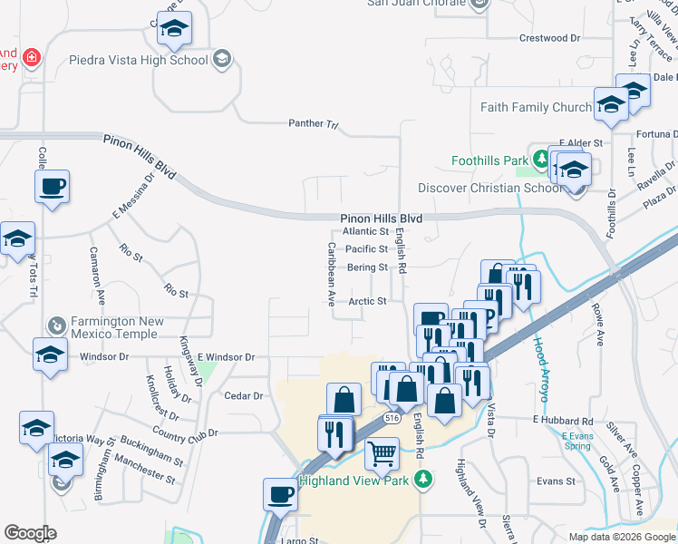 map of restaurants, bars, coffee shops, grocery stores, and more near 4702 Arctic Court in Farmington