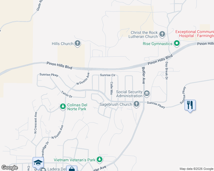 map of restaurants, bars, coffee shops, grocery stores, and more near 4721 Calle Mio in Farmington