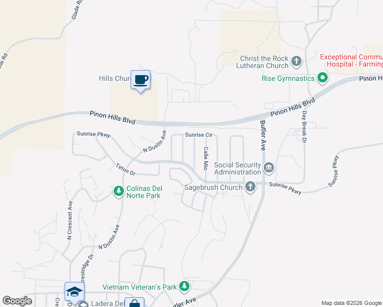 map of restaurants, bars, coffee shops, grocery stores, and more near 879-937 Sunrise Parkway in Farmington