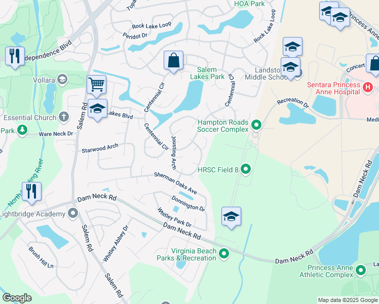 map of restaurants, bars, coffee shops, grocery stores, and more near 2000 Jules Court in Virginia Beach