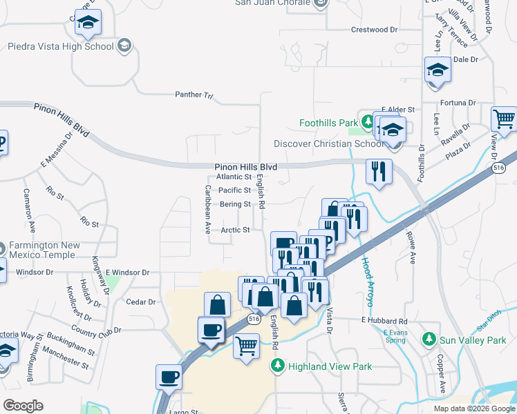 map of restaurants, bars, coffee shops, grocery stores, and more near 4712 Baltic Avenue in Farmington