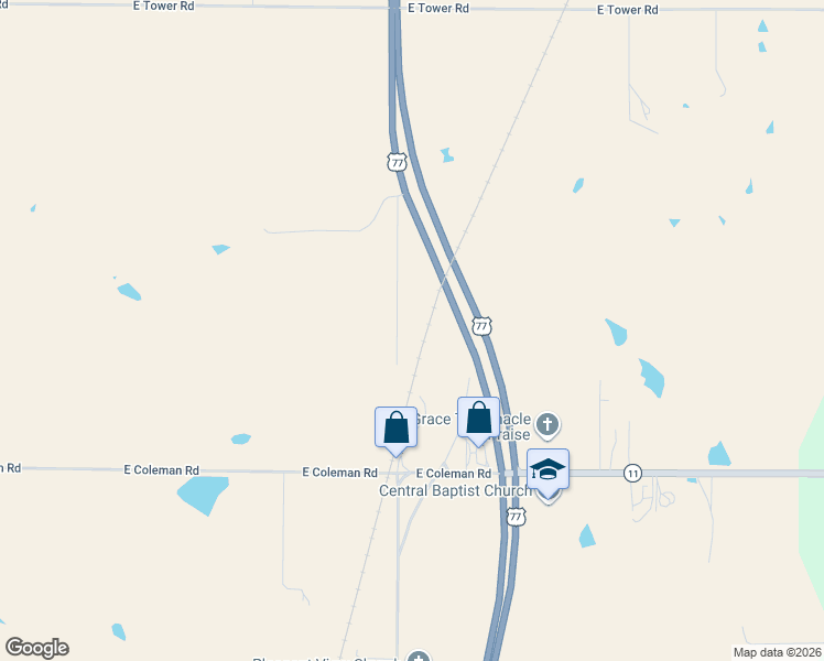map of restaurants, bars, coffee shops, grocery stores, and more near 5257 North Pleasant View Road in Ponca City