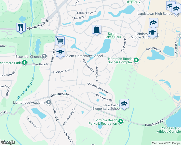 map of restaurants, bars, coffee shops, grocery stores, and more near 3976 Kiwanis Loop in Virginia Beach