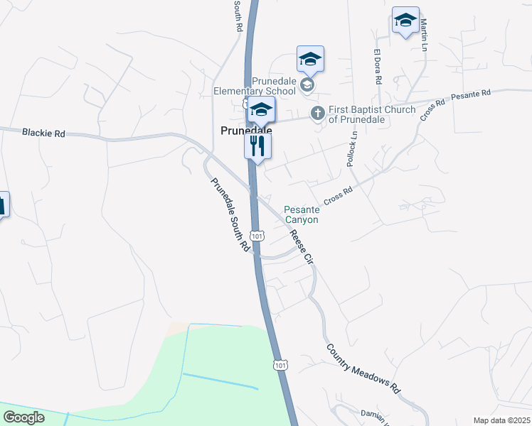 map of restaurants, bars, coffee shops, grocery stores, and more near 10050 Reese Circle in Salinas