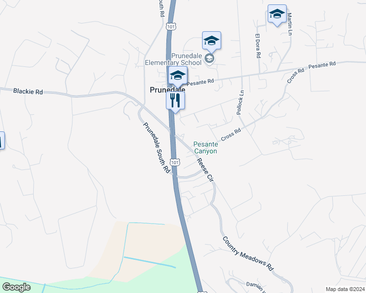 map of restaurants, bars, coffee shops, grocery stores, and more near 10050 Reese Circle in Salinas