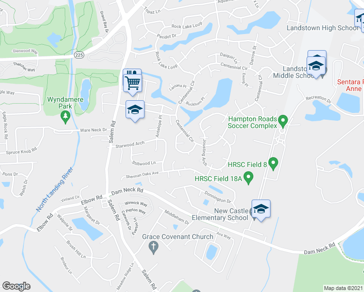 map of restaurants, bars, coffee shops, grocery stores, and more near 3913 Kiwanis Court in Virginia Beach