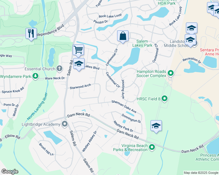 map of restaurants, bars, coffee shops, grocery stores, and more near 3913 Kiwanis Court in Virginia Beach