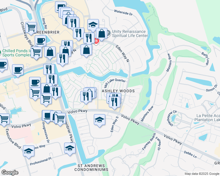map of restaurants, bars, coffee shops, grocery stores, and more near 1214 Mabry Mill Place in Chesapeake