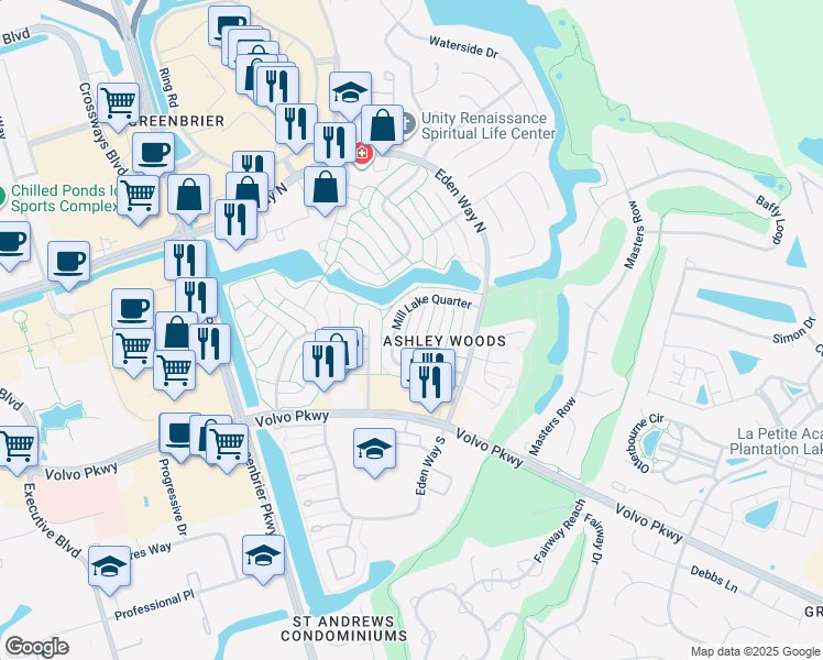 map of restaurants, bars, coffee shops, grocery stores, and more near 1214 Mabry Mill Place in Chesapeake