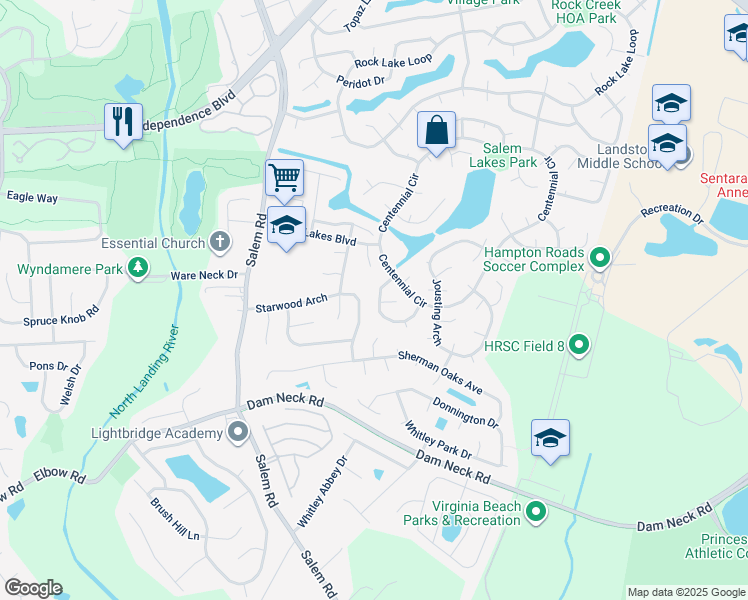 map of restaurants, bars, coffee shops, grocery stores, and more near 3929 Kiwanis Loop in Virginia Beach