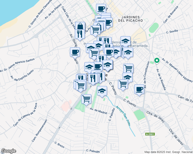 map of restaurants, bars, coffee shops, grocery stores, and more near in Sanlúcar de Barrameda