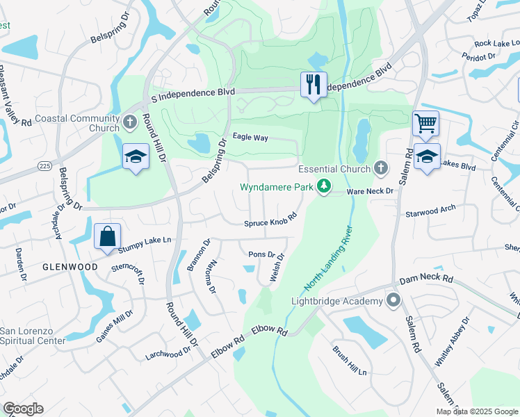 map of restaurants, bars, coffee shops, grocery stores, and more near 4204 Ware Neck Drive in Virginia Beach