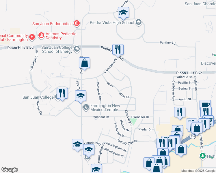 map of restaurants, bars, coffee shops, grocery stores, and more near 4906 Rio Street in Farmington