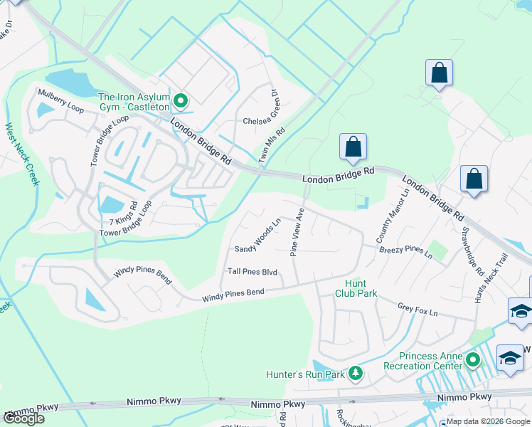 map of restaurants, bars, coffee shops, grocery stores, and more near 2004 Forest Brook Circle in Virginia Beach