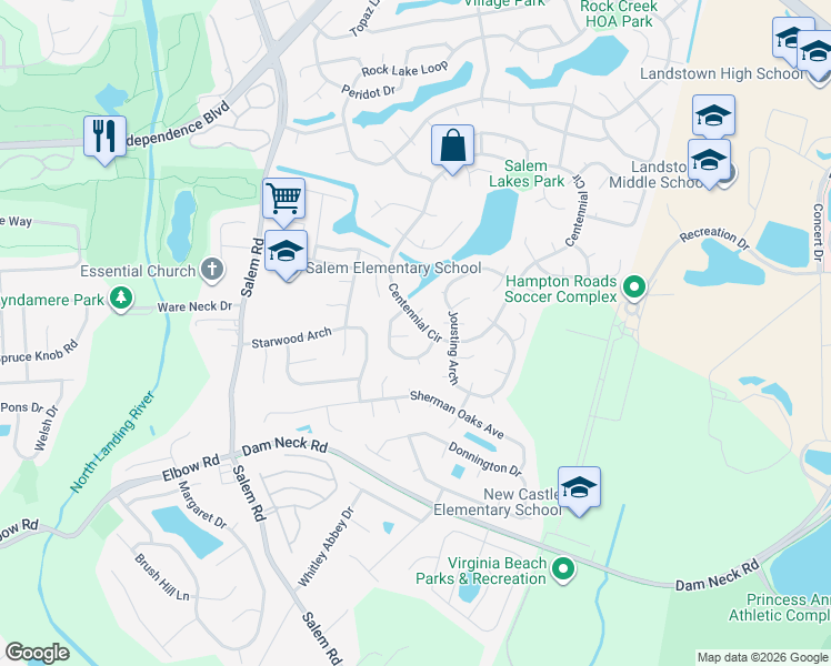 map of restaurants, bars, coffee shops, grocery stores, and more near 2016 Inverrary Court in Virginia Beach