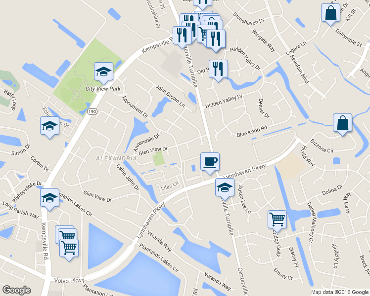 map of restaurants, bars, coffee shops, grocery stores, and more near 5544 Glen View Drive in Virginia Beach