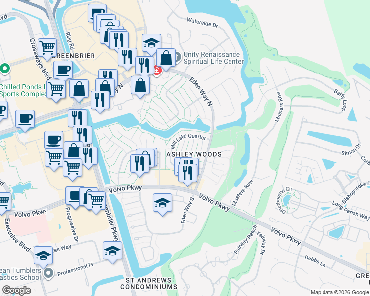 map of restaurants, bars, coffee shops, grocery stores, and more near 1232 Mabry Mill Place in Chesapeake