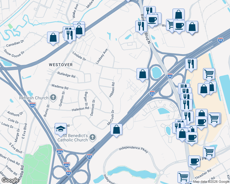 map of restaurants, bars, coffee shops, grocery stores, and more near 114 Hibben Road in Chesapeake