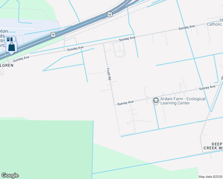 map of restaurants, bars, coffee shops, grocery stores, and more near 433 Truitt Road in Chesapeake