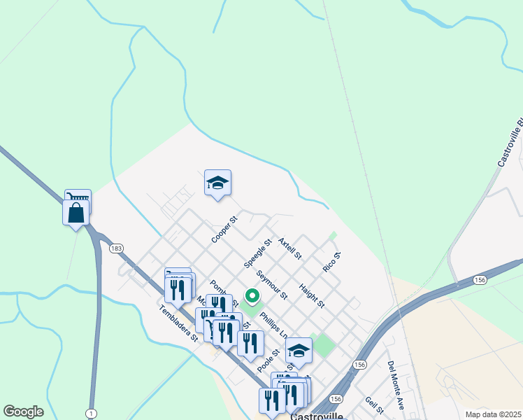 map of restaurants, bars, coffee shops, grocery stores, and more near 12855 Vía Linda in Castroville