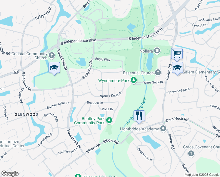map of restaurants, bars, coffee shops, grocery stores, and more near 4201 Ware Neck Drive in Virginia Beach