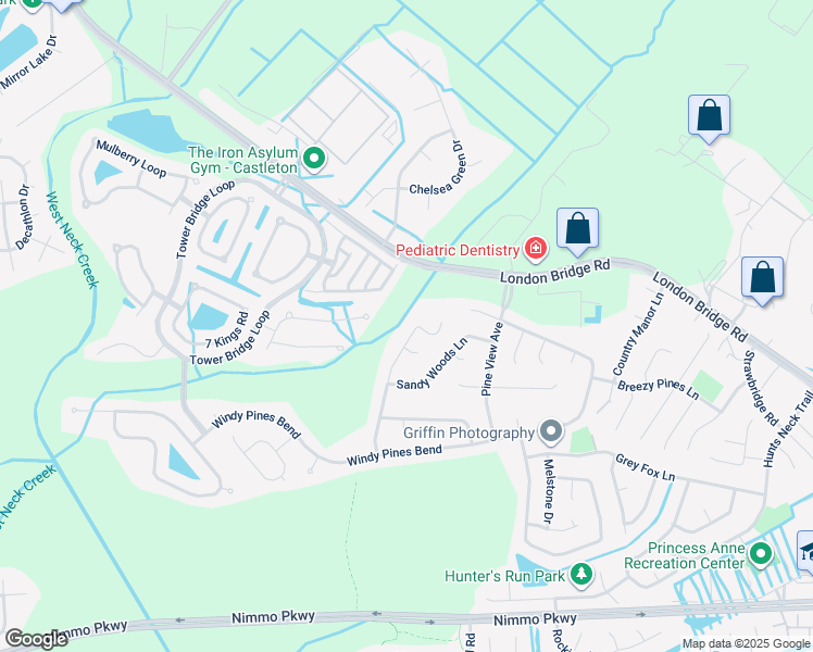 map of restaurants, bars, coffee shops, grocery stores, and more near 1909 Piney Woods Lane in Virginia Beach