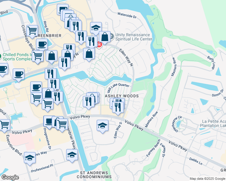 map of restaurants, bars, coffee shops, grocery stores, and more near 1224 Mabry Mill Place in Chesapeake