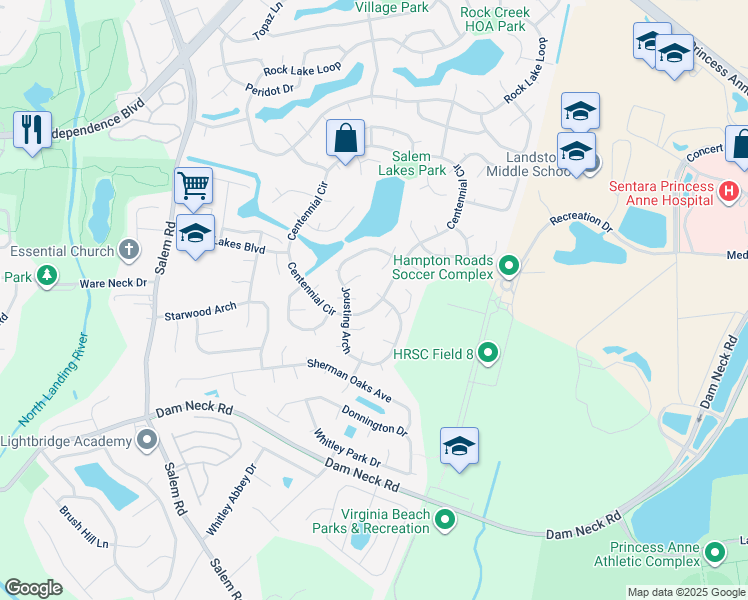 map of restaurants, bars, coffee shops, grocery stores, and more near 3801 Iola Court in Virginia Beach