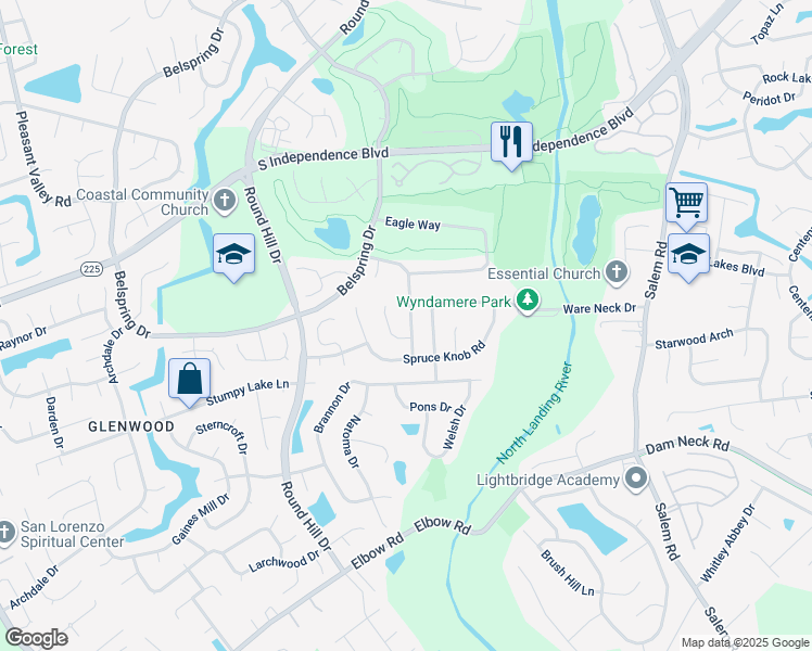 map of restaurants, bars, coffee shops, grocery stores, and more near 2129 Eagle Rock Road in Virginia Beach