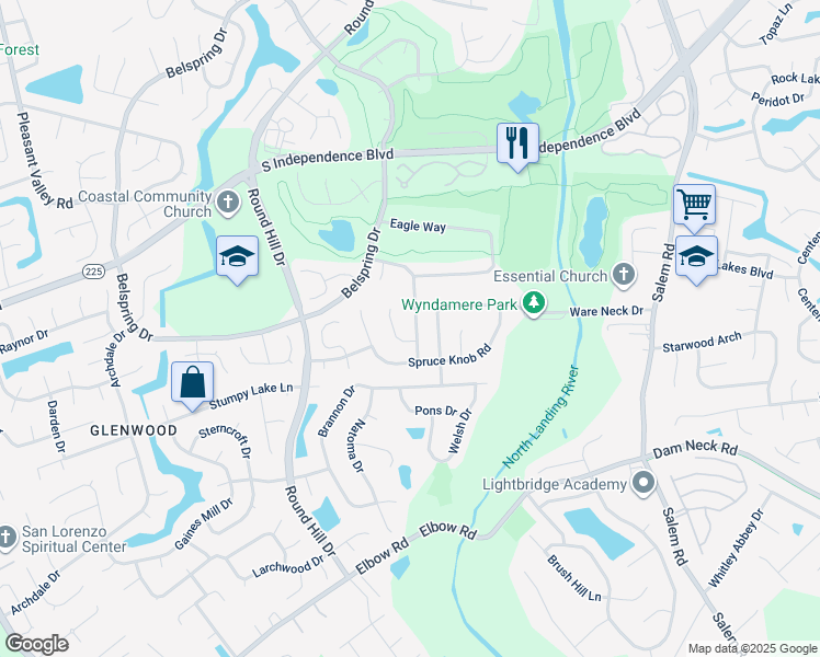 map of restaurants, bars, coffee shops, grocery stores, and more near 2129 Eagle Rock Road in Virginia Beach
