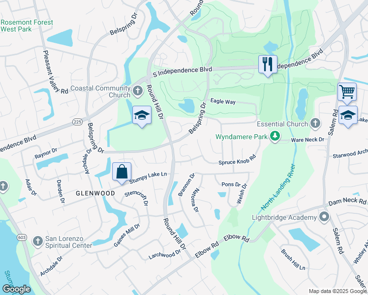 map of restaurants, bars, coffee shops, grocery stores, and more near 2412 Rollingview Court in Virginia Beach