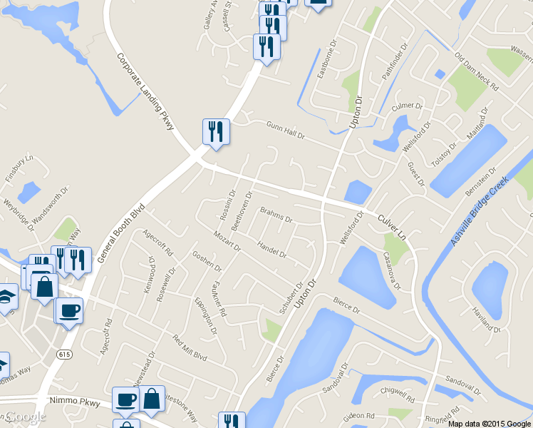 map of restaurants, bars, coffee shops, grocery stores, and more near 1901 Chopin Drive in Virginia Beach