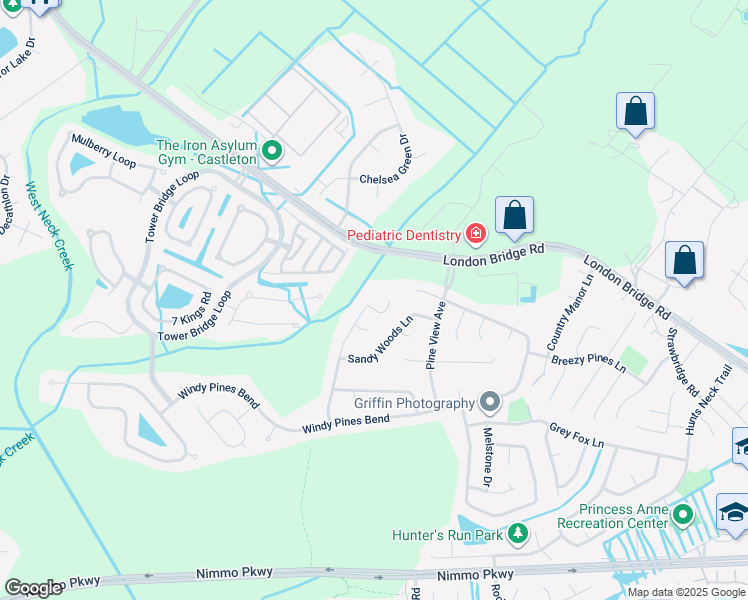 map of restaurants, bars, coffee shops, grocery stores, and more near 2024 Forest Brook Circle in Virginia Beach