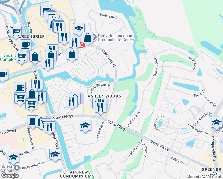 map of restaurants, bars, coffee shops, grocery stores, and more near 1251 Cedar Mill Square in Chesapeake