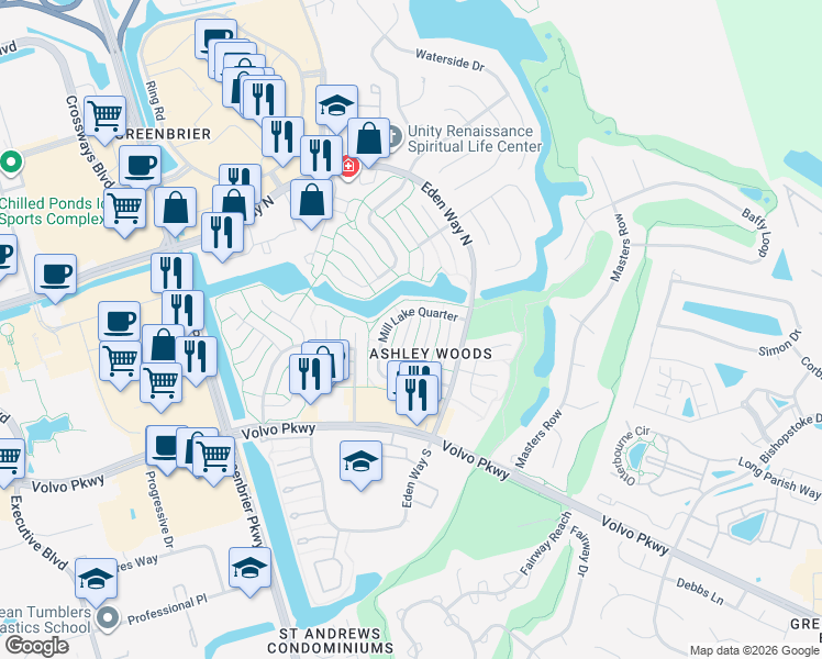 map of restaurants, bars, coffee shops, grocery stores, and more near 1232 Mabry Mill Place in Chesapeake