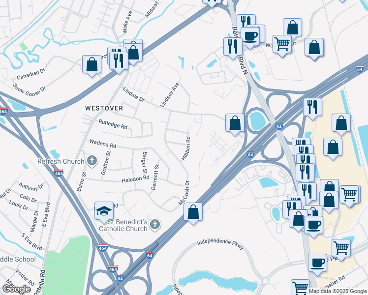 map of restaurants, bars, coffee shops, grocery stores, and more near 107 Duffield Place in Chesapeake