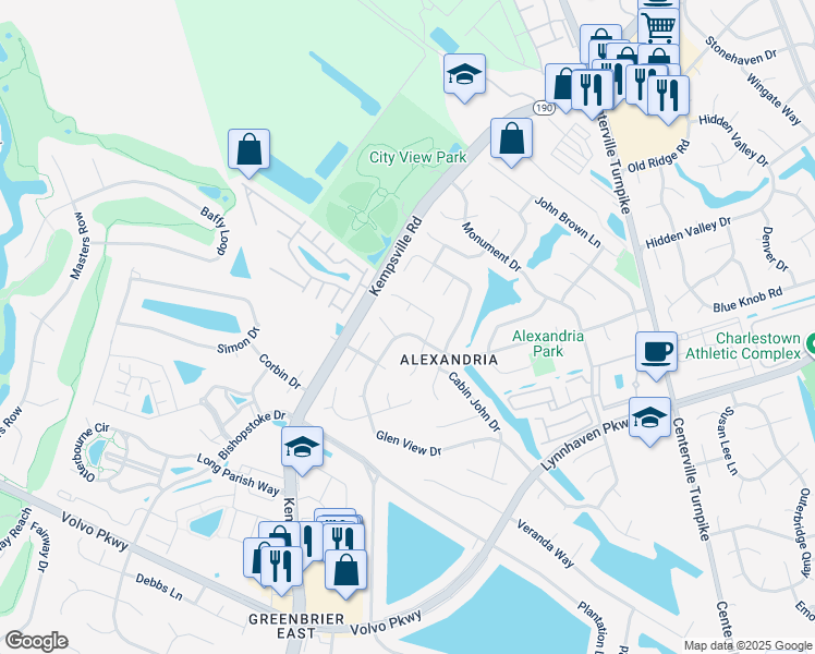 map of restaurants, bars, coffee shops, grocery stores, and more near 2108 Marymount Arch in Virginia Beach