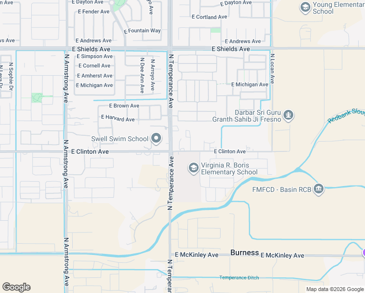 map of restaurants, bars, coffee shops, grocery stores, and more near 7084 East Clinton Avenue in Fresno