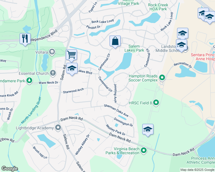 map of restaurants, bars, coffee shops, grocery stores, and more near 2016 Inverrary Court in Virginia Beach