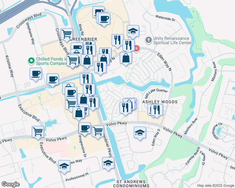 map of restaurants, bars, coffee shops, grocery stores, and more near 1220 Quarter Path Trail in Chesapeake