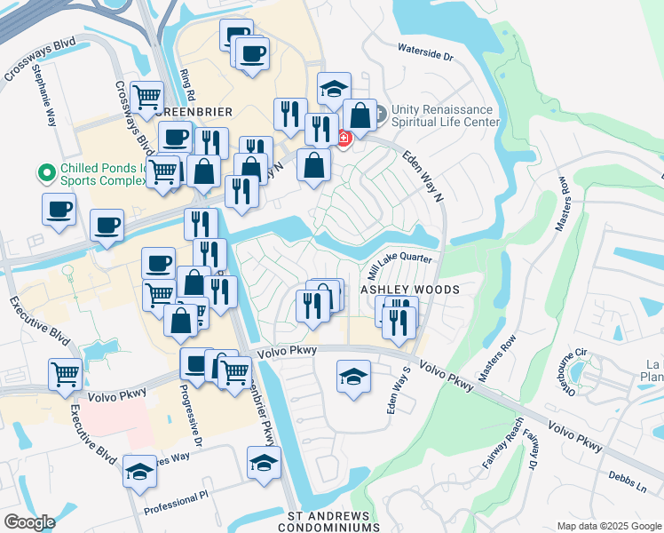 map of restaurants, bars, coffee shops, grocery stores, and more near 1209 Timberlake Court in Chesapeake