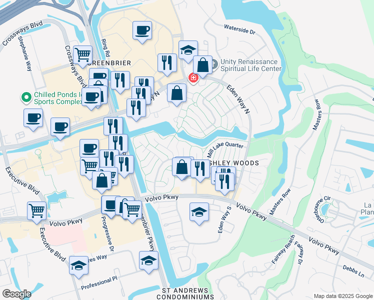 map of restaurants, bars, coffee shops, grocery stores, and more near 1209 Timberlake Court in Chesapeake