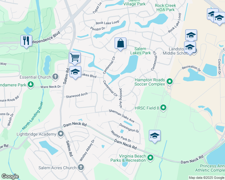 map of restaurants, bars, coffee shops, grocery stores, and more near 2016 Inverrary Court in Virginia Beach