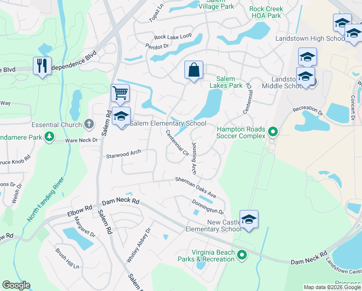 map of restaurants, bars, coffee shops, grocery stores, and more near 2016 Inverrary Court in Virginia Beach