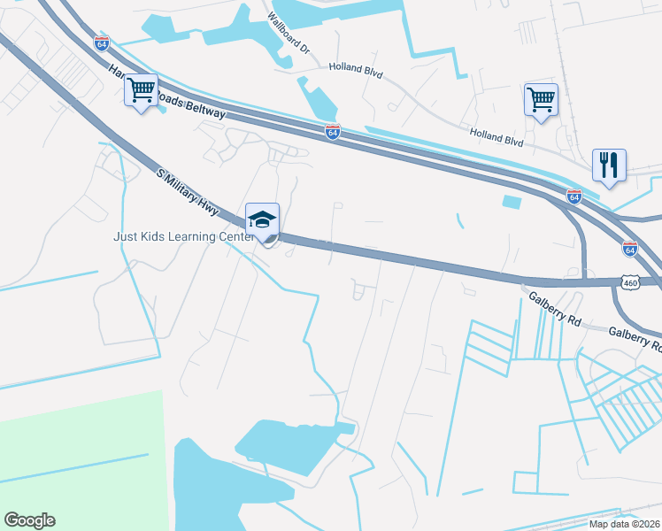 map of restaurants, bars, coffee shops, grocery stores, and more near 3944 South Military Highway in Chesapeake