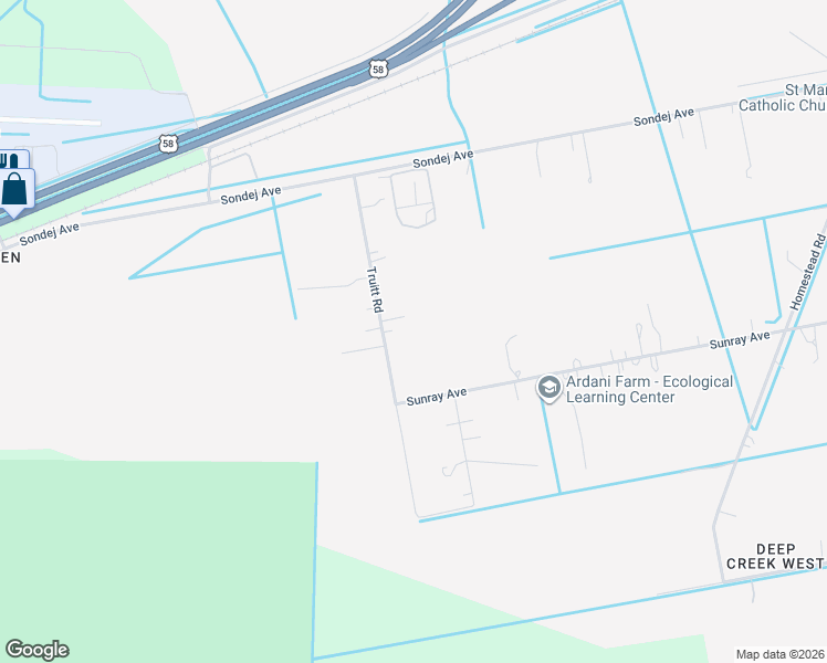map of restaurants, bars, coffee shops, grocery stores, and more near 433 Truitt Road in Chesapeake