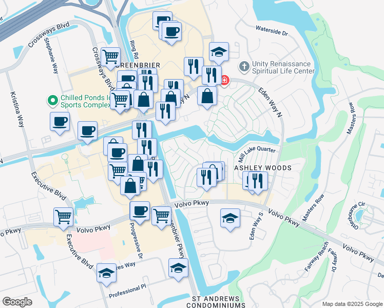 map of restaurants, bars, coffee shops, grocery stores, and more near 1224 Quarter Path Trail in Chesapeake