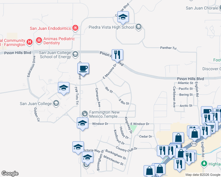map of restaurants, bars, coffee shops, grocery stores, and more near 4906 Rio Street in Farmington
